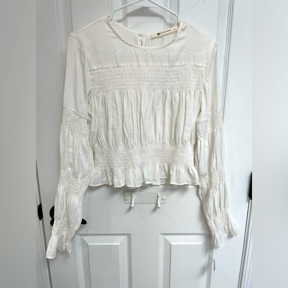 Impeccable Pig White Cropped Long Sleeve Elastic Waist Crew Neck Women’s Size M